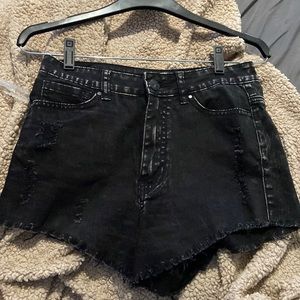 Black denim shorts